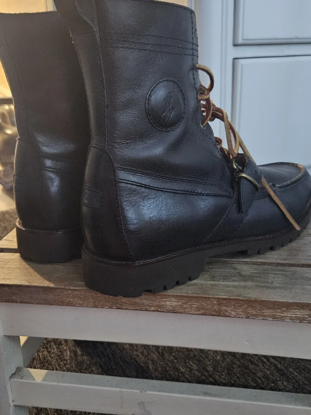 Ralph Lauren Newport Navy Leather Lace-Up Ranger Boots. Size: 11